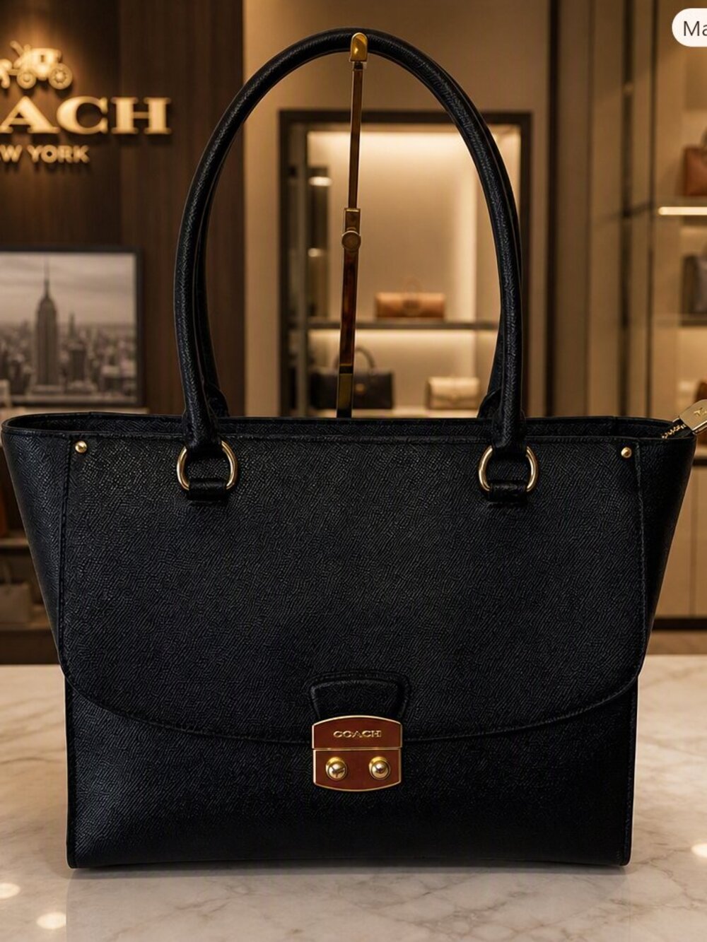 Coach Black Leather Avary Tote F48629